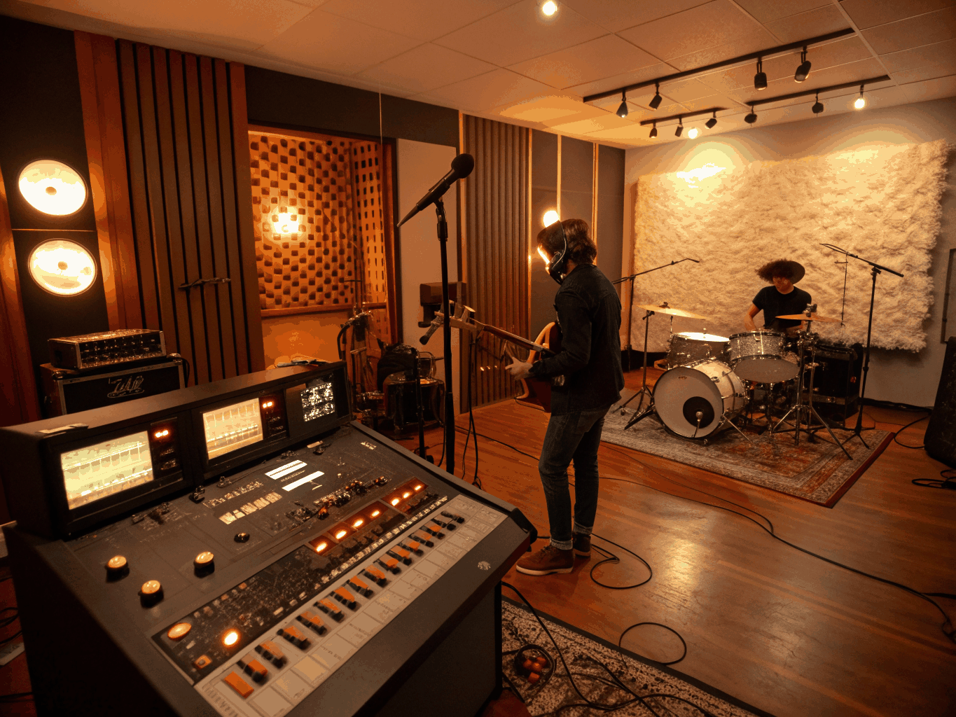 Equipo de Rolver Music en el estudio moderno