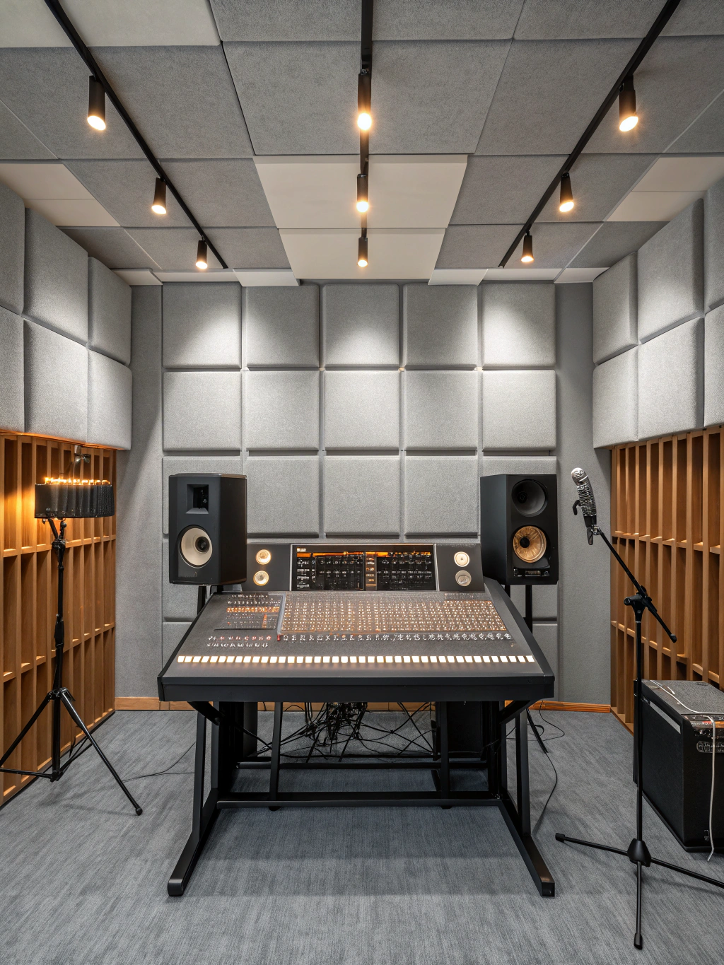 Estudio de grabación profesional con micrófonos de alta gama y ambiente inspirador